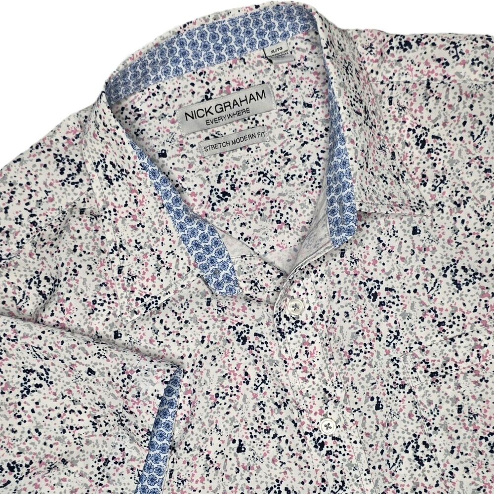 Nick Graham Men’s Button Down Shirt XL Pink Blue Speckle Stretch Modern Fit